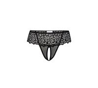 Teyli Culotte Ouverte à l’Entrejambe - String Ouvert à l’Entrejambe Femme Sensuel - String en résille et Dentelle Florale. Noir S/M