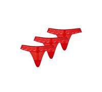 Teyli Lot de 3 String pour Femme en Maille avec Dentelle, Rouge, XS