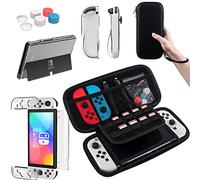 Teyomi® Étui compatible avec Nintendo Switch OLED modèle 2021, Nintendo Switch Bundle avec étui, film de protection, coque transparente pour Nintendo Switch OLED, étui pour poignée Joy-Con