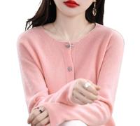 TeysHa Cardigan en Cachemire pour Femmes, Pull en Laine à col Rond boutonné à Manches Longues, Pull élastique en Tricot Doux et Chaud (Light Pink,XX-Large)
