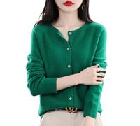 TeysHa Cardigan en Cachemire pour Femmes, Pull en Laine à col Rond boutonné à Manches Longues, Pull élastique en Tricot Doux et Chaud (Green,Large)