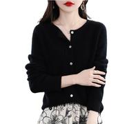 TeysHa Cardigan en Cachemire pour Femmes, Pull en Laine à col Rond boutonné à Manches Longues, Pull élastique en Tricot Doux et Chaud (Black,Small)