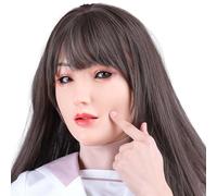 TEYVIYI Masque féminin en silicone - Masques réalistes avec maquillage - Masque de tête avec sourcils pour cosplay Drag Queen (beige)