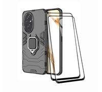 TEYYOS Coque + [2 Pièces] Verre Trempé pour Honor 200 5G, TPU/PC Dual Layer Armor Antichoc Housse [360° Holder] Con 9H Dureté Film Protection Ecran, Noir
