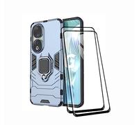 TEYYOS Coque + [2 Pièces] Verre Trempé pour Honor 90, TPU/PC Dual Layer Armor Antichoc Housse [360° Holder] Con 9H Dureté Film Protection Ecran, Bleu