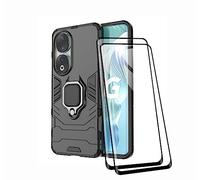 TEYYOS Coque + [2 Pièces] Verre Trempé pour Honor 90, TPU/PC Dual Layer Armor Antichoc Housse [360° Holder] Con 9H Dureté Film Protection Ecran, Noir