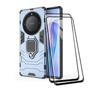 TEYYOS Coque + [2 Pièces] Verre Trempé pour Honor Magic5 Lite 5G/Magic 5 Lite, TPU/PC Dual Layer Armor Antichoc Housse [360° Holder] Con 9H Dureté Film Protection Ecran, Bleu