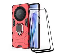 TEYYOS Coque + [2 Pièces] Verre Trempé pour Honor Magic5 Lite 5G/Magic 5 Lite, TPU/PC Dual Layer Armor Antichoc Housse [360° Holder] Con 9H Dureté Film Protection Ecran, Rouge