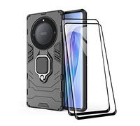 TEYYOS Coque + [2 Pièces] Verre Trempé pour Honor Magic5 Lite 5G/Magic 5 Lite, TPU/PC Dual Layer Armor Antichoc Housse [360° Holder] Con 9H Dureté Film Protection Ecran, Noir
