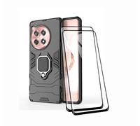 TEYYOS Coque + [2 Pièces] Verre Trempé pour OnePlus 12R, TPU/PC Dual Layer Armor Antichoc Housse [360° Holder] Con 9H Dureté Film Protection Ecran, Noir