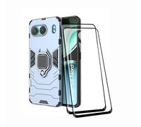 TEYYOS Coque + [2 Pièces] Verre Trempé pour OnePlus Nord 4, TPU/PC Dual Layer Armor Antichoc Housse [360° Holder] Con 9H Dureté Film Protection Ecran, Bleu