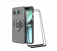 TEYYOS Coque + [2 Pièces] Verre Trempé pour OnePlus Nord 4, TPU/PC Dual Layer Armor Antichoc Housse [360° Holder] Con 9H Dureté Film Protection Ecran, Noir