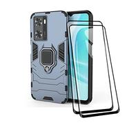 TEYYOS Coque + [2 Pièces] Verre Trempé pour Oppo A57 4G/Oppo A57s, TPU/PC Dual Layer Armor Antichoc Housse [360° Holder] Con 9H Dureté Film Protection Ecran, Bleu