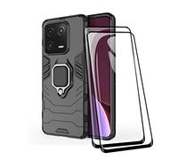 TEYYOS Coque + [2 Pièces] Verre Trempé pour Xiaomi 13 Pro, TPU/PC Dual Layer Armor Antichoc Housse [360° Holder] Con 9H Dureté Film Protection Ecran, Noir
