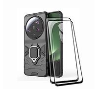 TEYYOS Coque + [2 Pièces] Verre Trempé pour Xiaomi 13 Ultra, TPU/PC Dual Layer Armor Antichoc Housse [360° Holder] Con 9H Dureté Film Protection Ecran, Noir