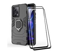 TEYYOS Coque + [2 Pièces] Verre Trempé pour Xiaomi Poco X5 Pro/Redmi Note 12 Pro 5G, TPU/PC Dual Layer Armor Antichoc Housse [360° Holder] Con 9H Dureté Film Protection Ecran, Noir