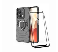 TEYYOS Coque + [2 Pièces] Verre Trempé pour Xiaomi Redmi Note 13 5G, TPU/PC Dual Layer Armor Antichoc Housse [360° Holder] Con 9H Dureté Film Protection Ecran, Noir