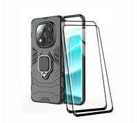 TEYYOS Coque + [2 Pièces] Verre Trempé pour Xiaomi Redmi Note 14 Pro 5G/Poco X7 5G, TPU/PC Dual Layer Armor Antichoc Housse [360° Holder] Con 9H Dureté Film Protection Ecran, Noir
