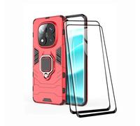 TEYYOS Coque + [2 Pièces] Verre Trempé pour Xiaomi Redmi Note 14 Pro 5G/Poco X7 5G, TPU/PC Dual Layer Armor Antichoc Housse [360° Holder] Con 9H Dureté Film Protection Ecran, Rouge