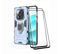 TEYYOS Coque + [2 Pièces] Verre Trempé pour Xiaomi Redmi Note 14 Pro 5G/Poco X7 5G, TPU/PC Dual Layer Armor Antichoc Housse [360° Holder] Con 9H Dureté Film Protection Ecran, Bleu
