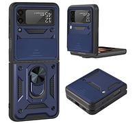 TEYYOS Coque Armure pour Samsung Galaxy Z Flip 4, Etui Housse Antichoc avec Couvercle Coulissant et Support - Bleu Royal