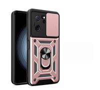TEYYOS Coque Armure pour Xiaomi 13T/Xiaomi 13T Pro, Etui Housse Antichoc avec Couvercle Coulissant et Support - Or Rose