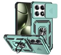 TEYYOS Coque Armure pour Xiaomi 14T 5G, Etui Housse Antichoc avec Couvercle Coulissant et Support - Vert