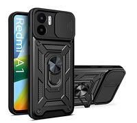 TEYYOS Coque Armure pour Xiaomi Redmi A1/Redmi A2, Etui Housse Antichoc avec Couvercle Coulissant et Support - Noir