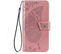 TEYYOS Papillon Coque Folio pour Oppo A57 4G/Oppo A57s, Housse Étui en PU/TPU Cuir Flip Portefeuille avec Espèces et Carte Fente, Téléphone Case Protection Cover - Or Rose