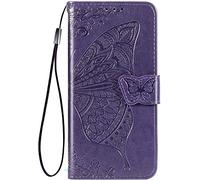 TEYYOS Papillon Coque Folio pour Oppo A57 4G/Oppo A57s, Housse Étui en PU/TPU Cuir Flip Portefeuille avec Espèces et Carte Fente, Téléphone Case Protection Cover - Violet Foncé