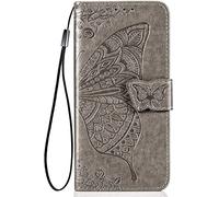 TEYYOS Papillon Coque Folio pour Xiaomi 13T/Xiaomi 13T Pro, Housse Étui en PU/TPU Cuir Flip Portefeuille avec Espèces et Carte Fente, Téléphone Case Protection Cover - Gris
