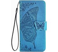 TEYYOS Papillon Coque Folio pour Xiaomi Redmi Note 13 Pro Plus 5G, Housse Étui en PU/TPU Cuir Flip Portefeuille avec Espèces et Carte Fente, Téléphone Case Protection Cover - Bleu