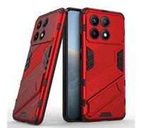 TEYYOS Robuste Housse pour Xiaomi Poco X6 Pro 5G, PC+TPU Ultra Protection Coque Rugged Armor Bumper Case Cover avec Support Invisible - Rouge