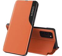 TEYYOS Smart View Coque pour Xiaomi 13T/Xiaomi 13T Pro, Prime Étui Housse à Rabat avec Clear Afficher Fenêtre, Elégant Miroir Flip Etui Case Cover avec Support Pliable - Orange