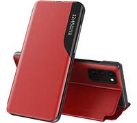 TEYYOS Smart View Coque pour Xiaomi Redmi Note 13 Pro Plus 5G/Note 13 Pro+ 5G, Prime Étui Housse à Rabat avec Clear Afficher Fenêtre, Elégant Miroir Flip Etui Case Cover avec Support Pliable - Rouge