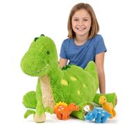 Tezituor Ensemble de jouets en peluche vert de 66 cm avec 4 mini dinosaures, mignon bébé dinosaure en peluche pour garçons, filles, cadeau de Noël, d'anniversaire, brachiosaure
