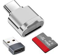 TF Card Reader, Micro SD Card Reader, TF Type C Memory Card Reader Adapter with USB C to USB Adapter Compatible with Laptops, MacBook, Samsung (Silver)