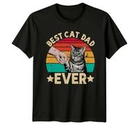 tf6jres Best Cat Dad Ever T-Shirt Retro Vintage Style Kitten Fist Bump Black L