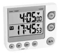 TFA Dostmann Minuterie numérique 2 fonctions 38.2025, mémoire, 3 niveaux de volume, LED, Blanc