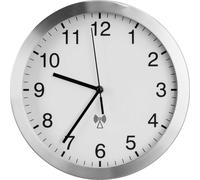 TFA Dostmann Horloge Murale Radio-pilotée analogique, 98.1091, avec Cadre en Aluminium, Horloge Radio-pilotée, Horloge de Cuisine, Design Simple, 25cm de diamètre, Blanc-argenté