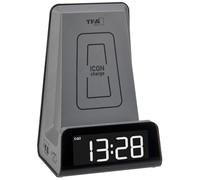 TFA Dostmann 2 in 1 Chargeur Induction ICONcharge, 60.2033.10, pour Smartphones, Chargement sans Fil, avec réveil, Fonction Chargement USB, Support pour Video Calls, Anthracite