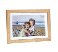 TFA Dostmann 37.1002 Cadre Photo numérique 10" avec Application Frameo, en Bois MDF, avec USB et Micro SD, écran Tactile, pour vidéos et Photos, Heure Actuelle, Marron