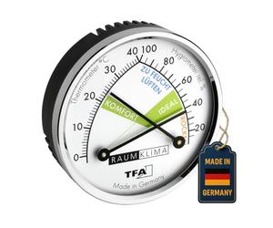 TFA Dostmann 45.2024.EK Thermomètre hygromètre analogique pour mesurer l'humidité et la température, créer un climat intérieur sain, éviter les moisissures, pour l'intérieur, argenté/blanc