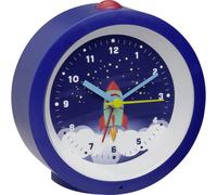 TFA Dostmann Réveil analogique enfant 60.1033.06 – motif fusée, sans tic‑tac, plastique, bleu