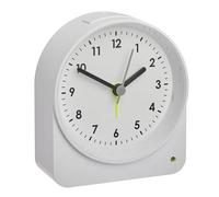 TFA Dostmann 60.1041.02 Réveil analogique sans tic-tac avec Mouvement Balayage, rétroéclairage/capteur de lumière, réveil de Voyage et Horloge de Table, avec trotteuse, Horloge à Quartz, 10 x 9,1 cm,