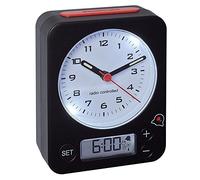 TFA-Dostmann 60.1511 Combo Réveil Radio de Voyage Réveil analogique, Noir Rouge avec Batteries