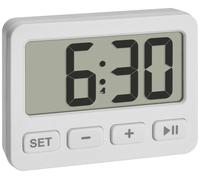 TFA Dostmann Mini-réveil numérique, 60.2036.02, Petite Horloge de Table, avec Alarme, chronomètre/minuterie, pour Voiture, avec Aimant ou Support, Compact, Blanc