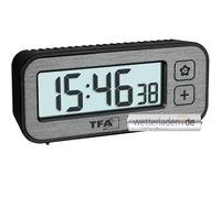 TFA Dostmann 60.2039.10 Mini réveil numérique avec interrupteur de température et d'humidité avec valeurs maximales et minimales, avec alarme et horloge à quartz, petit réveil de voyage, sans tic-tac,