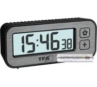 TFA Dostmann 60.2039.10 Mini réveil numérique avec interrupteur de température et d'humidité avec valeurs maximales et minimales, avec alarme et horloge à quartz, petit réveil de voyage, sans tic-tac,