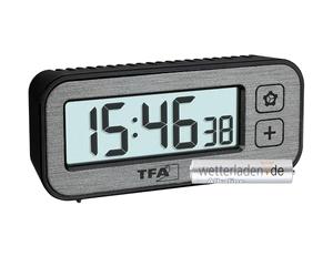 TFA Dostmann 60.2522.10 Réveil numérique sans fil avec interrupteur de température et d'humidité avec valeurs maximales et minimales, avec alarme et horloge radio-pilotée, petit et sans tic-tac (gris